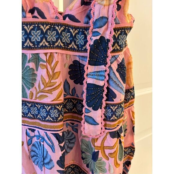 NWT Farm Rio SEASHELL tiered PINK MIDI DRESS, XXS $275 - Picture 5 of 9